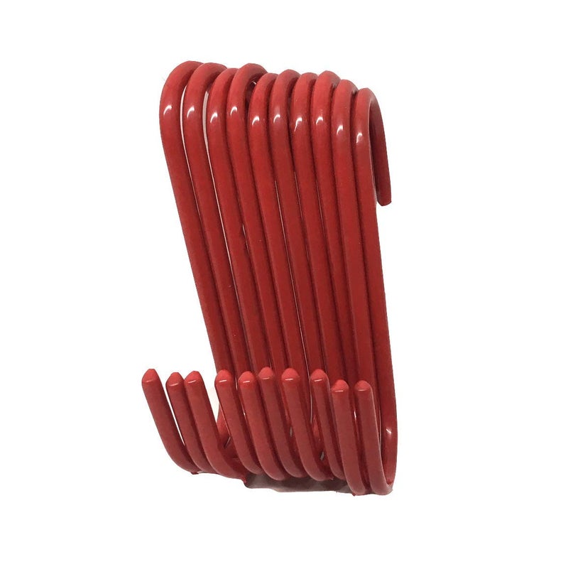 UI PRO TOOLS Set of 10 pc S Shape Utility Hook Set, Vinyl Coated or Chromed Wire (Red Vinyl) - Image 1
